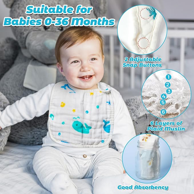 Zainpe 20Pcs Snap Muslin Cotton Baby Bibs Soft Absorbent Adjustable Burp Cloths - Image 3
