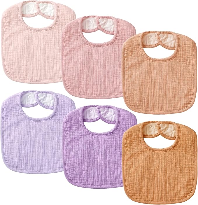 6-Pack Muslin Baby Bibs for Unisex Boys Girls, Cotton Baby Drool Bibs, Drooling by POIKSHARK