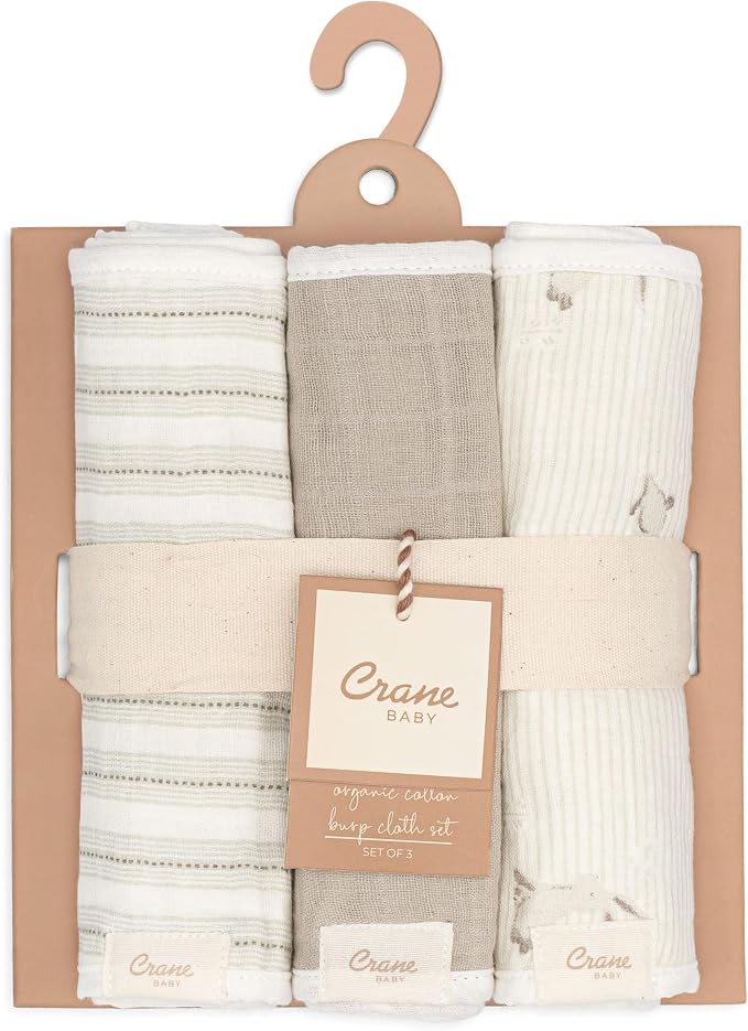 Crane Baby Organic Muslin Baby Burp Cloths, 100% GOTS Organic Cotton, - Image 7