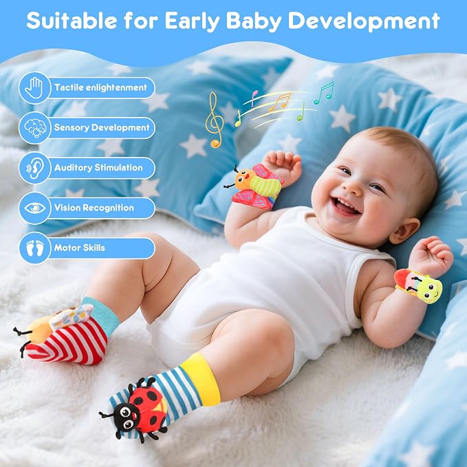 Baby Toys for 0-12 Months Newborn Boys and Girls Gifts Wrist Rattle Socks for - Image 2
