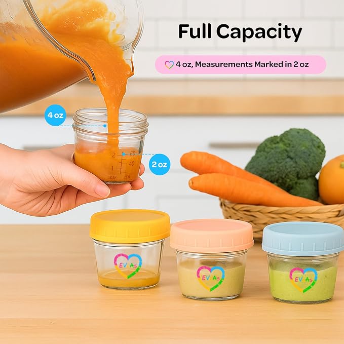 EVLAs Baby Food Containers 12-Pack - 4 oz Glass Jars - BPA-Free - Image 4