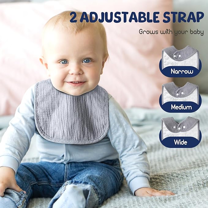 6-Pack Muslin Baby Bibs for Unisex Boys Girls, Cotton Baby Drool Bibs, Drooling - Image 2