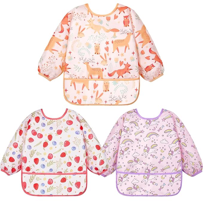 Lictin 3 Pack Baby Bibs for Boy or Girl, Cute Long Sleeve Bib, Waterproof Bibs by Lictin