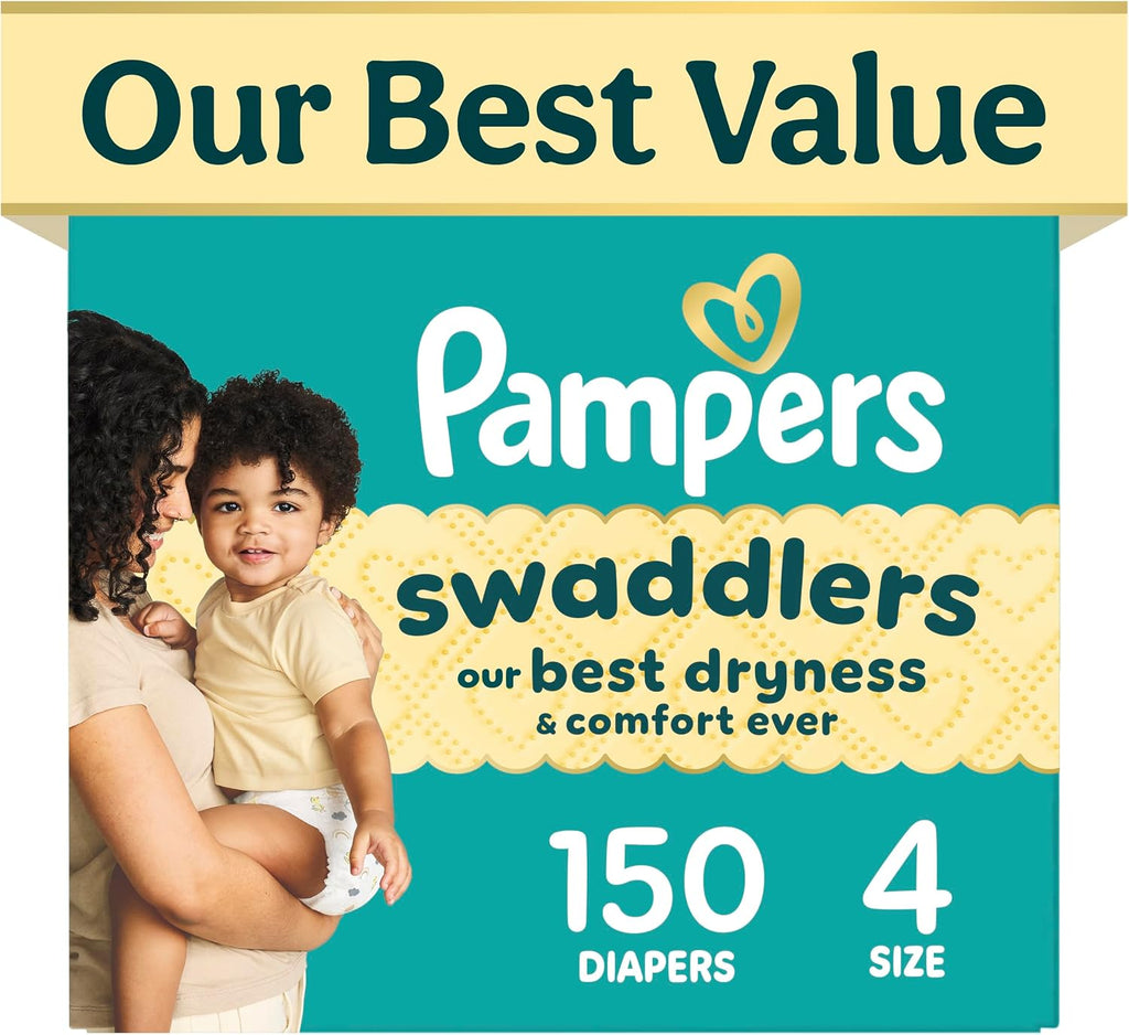 Swaddlers Diapers, Size 4 (15-34 lbs), 150 Count, Fragrance Free, Hypoallergenic, Absorbent, Pediatrician Recommended, Skin Safe