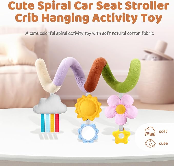 Stuffed Spiral Baby Car Seat Toys, Best Newborn, Soft Infant Essentials Must - Image 2