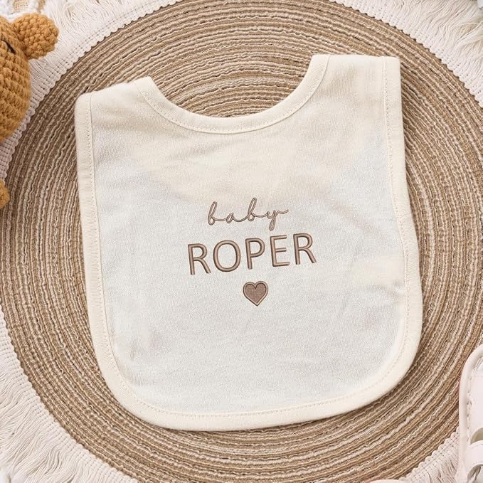 COUPLEHOODIES Custom Baby Name Embroidered Bib – Cotton Feeding Bib - Image 2