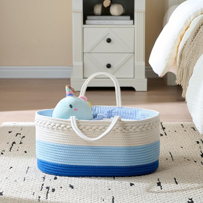 Baby Diaper Caddy Organizer, Extra Large Cotton Rope Nursery Diaper Basket - Image 4