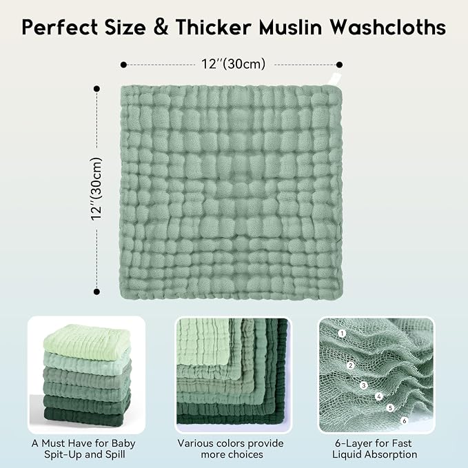 Muslin Baby Washcloths 6 Pack, 100% Cotton Wash Cloths - Image 3