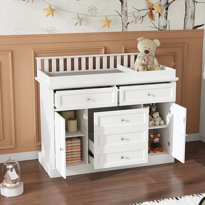 Nursery Dresser with Changing Table Top, Laundry Basket & Raised Guard - Image 3