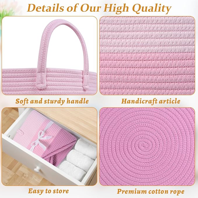 67L Rainbow Storage Basket for Organizing, Cotton Rope Woven Blanket Basket - Image 8