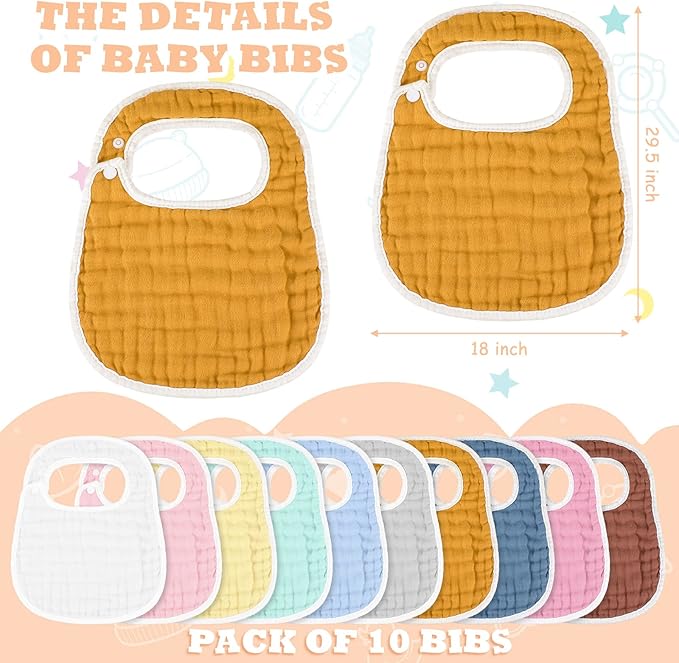 Loopeer 10 Pcs Snap Muslin Bibs soft Baby Bibs - Image 2