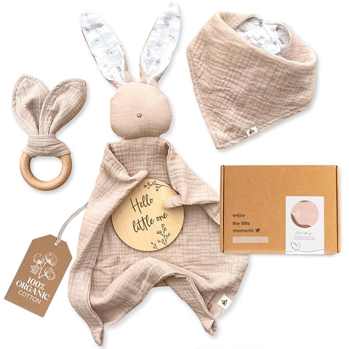 Mikito Organic Cotton Newborn Gift Box, Unisex Baby Gift Set incl. Muslin Lovey by Mikito