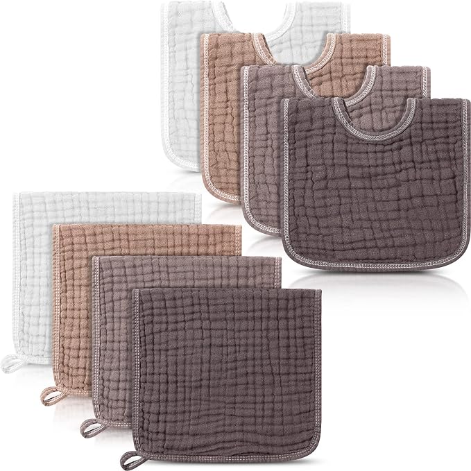 Tallew 8 Pack Muslin Burp Cloths and Baby Bibs by Tallew