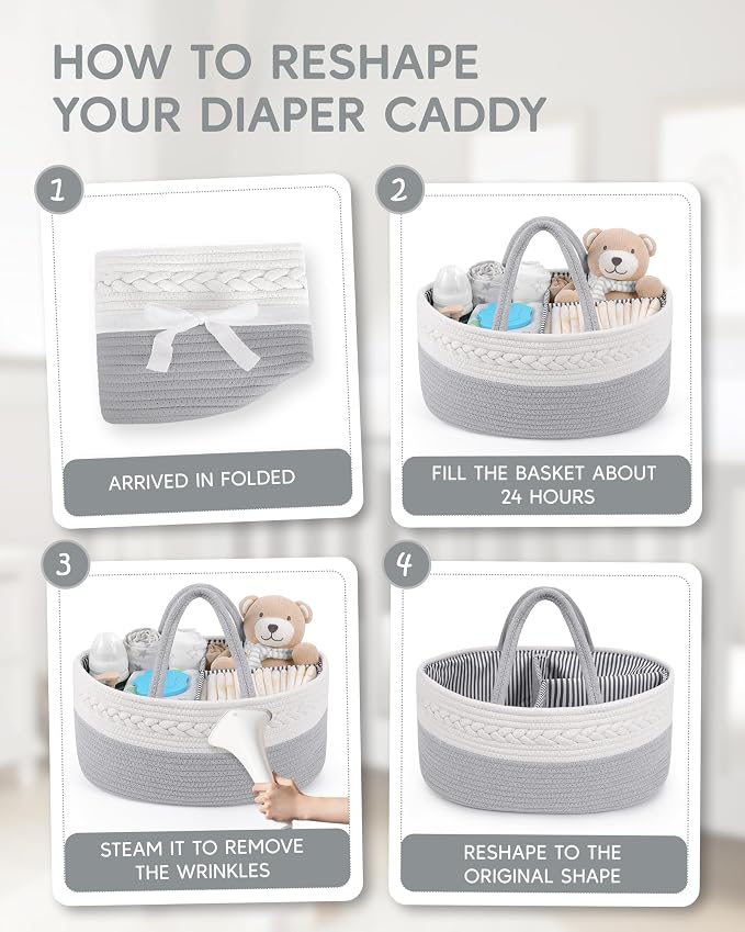 Maliton Diaper Caddy Organizer for Baby Boy- Cotton Rope for Changing Table - Image 7