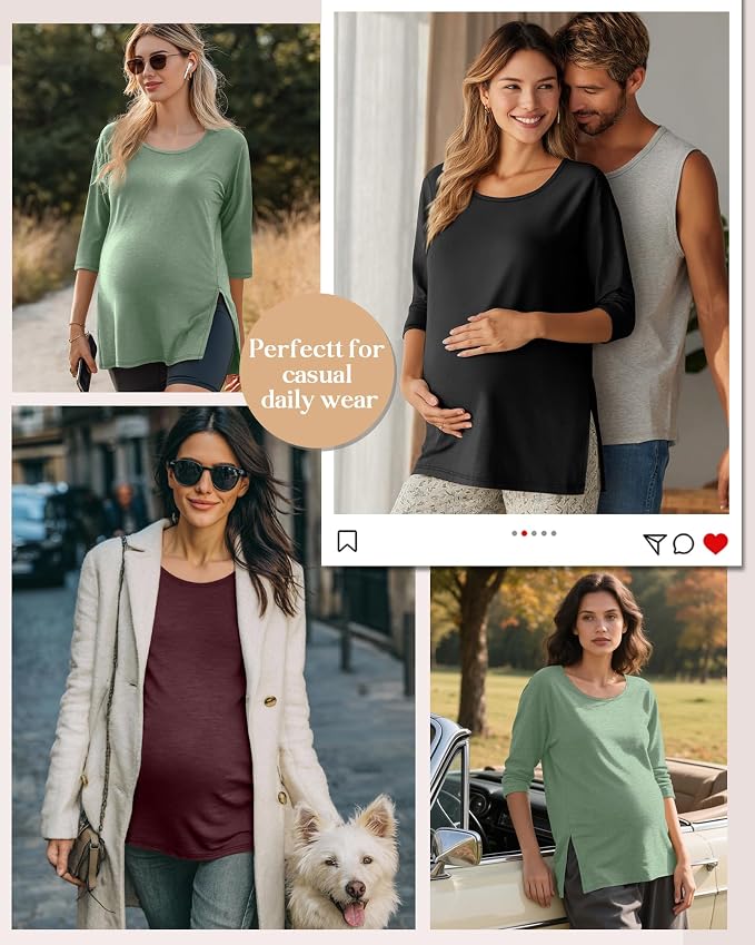 3 Pack Women's 3/4 Sleeve Maternity Shirts Elbow Length Clothes Round Neck - Image 5