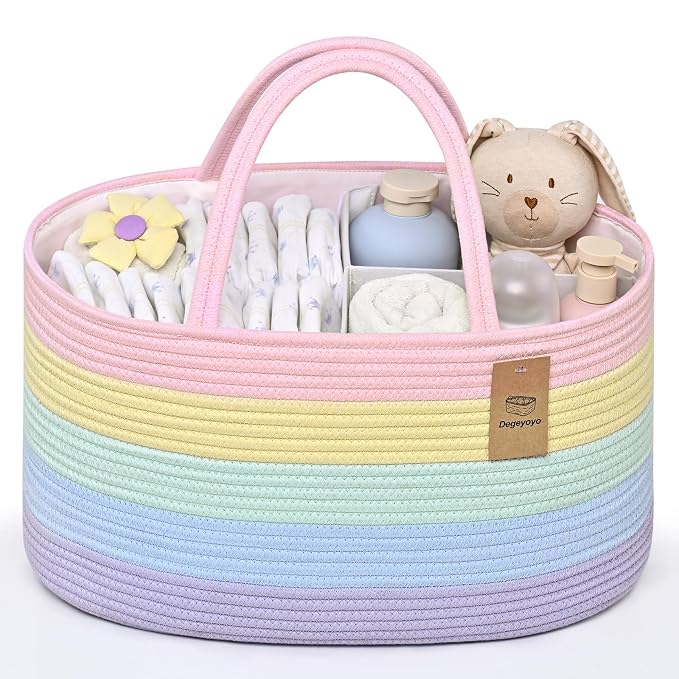 Baby Diaper Caddy Organizer, Cotton Rope Diaper Basket, Baby Basket by Degeyoyo