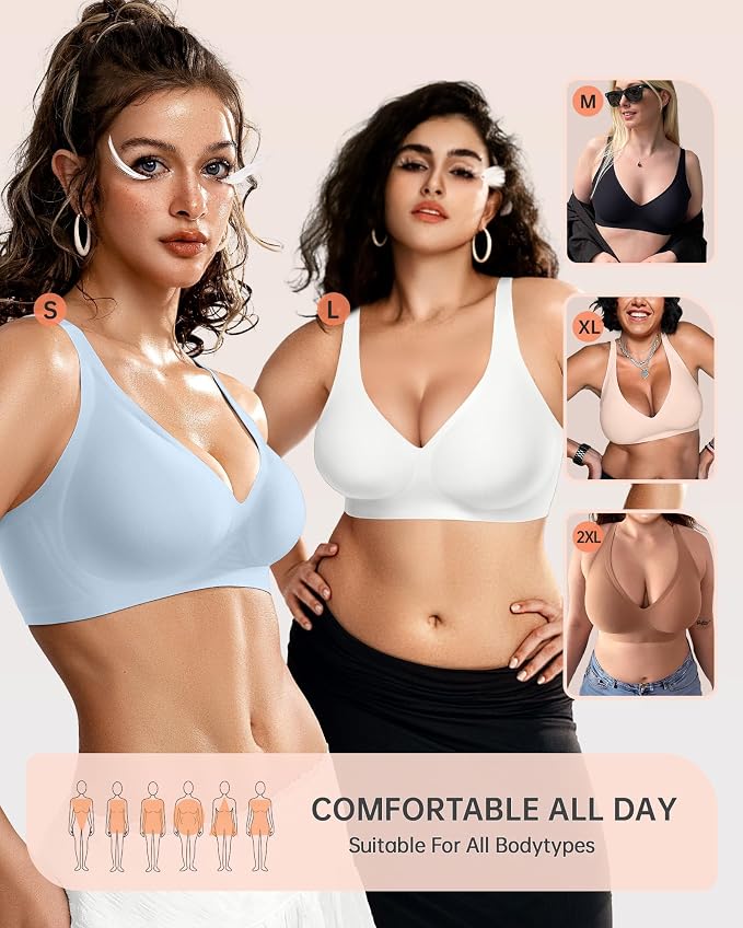 OEAK Womens Deep V Bras Wireless Comfortable Bra Supportive No Underwire Bras - Image 5