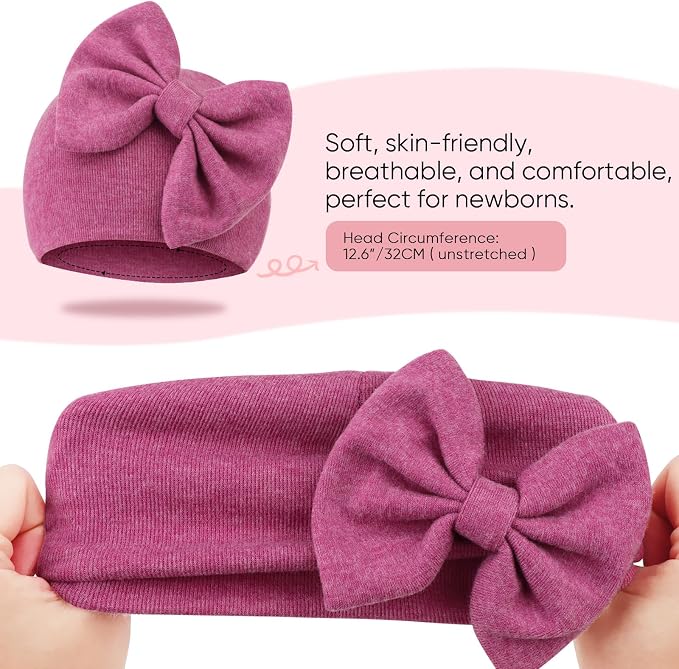 BQUBO Newborn Baby Girls Hats Mittens Set Hospital Hat Beanie Infant Bow Hats - Image 4