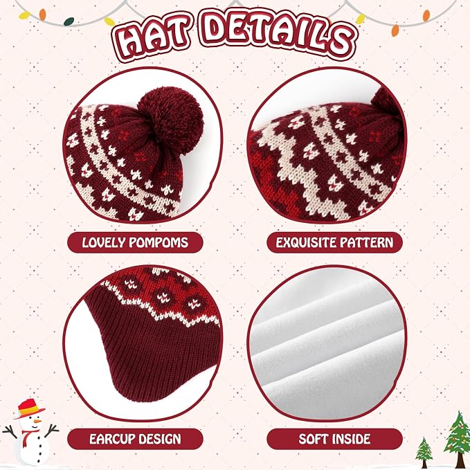 Duoyeree Kids Beanie Hat for Boys Girls Pom-pom Kint Hats Cozy Lining Winter - Image 4