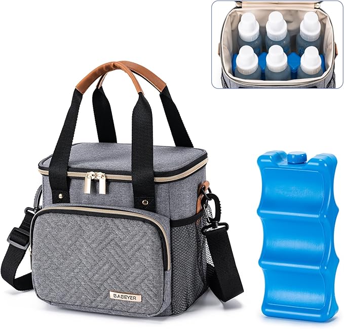 Breastmilk Cooler Bag with Ice Pack Fits 6 Baby Bottles up to 9 Ounce, Breast by BABEYER