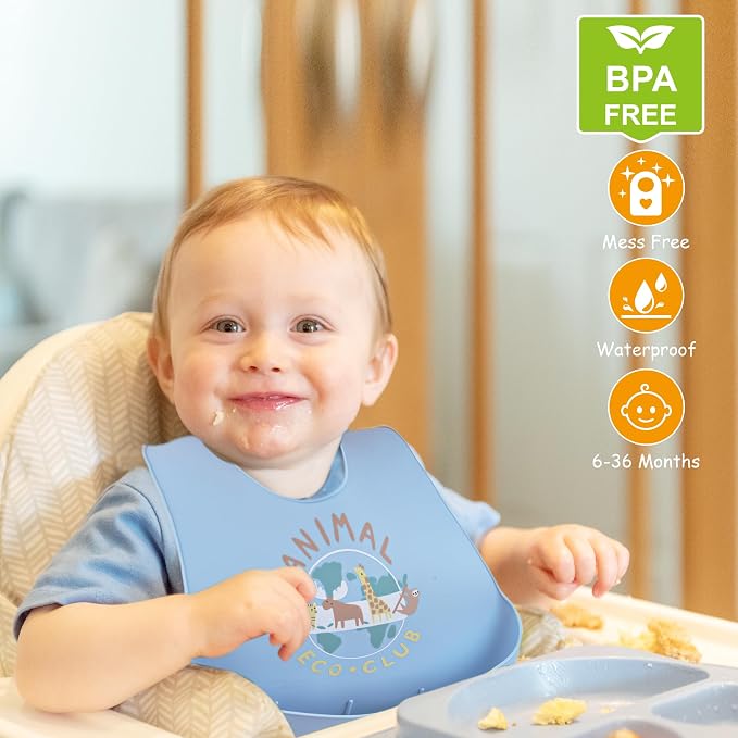 2 Pack Silicone Baby Bibs Adjustable Fit Waterproof Bib - Image 7