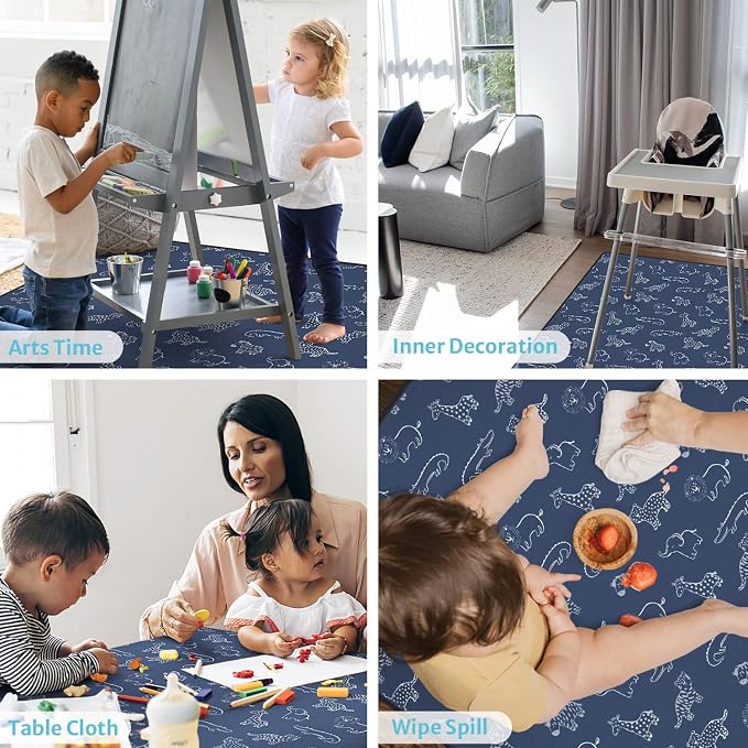 Blissful Diary Baby Splat Mat for Under High Chair, 50.4 x 50.4 Inch Wipeable - Image 6