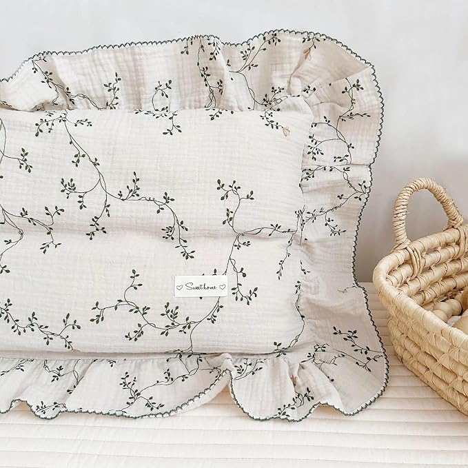 BuLuTu 100% Cotton Muslin Floral Pillowcase Standard Size Soft Breathable Gauze - Image 3
