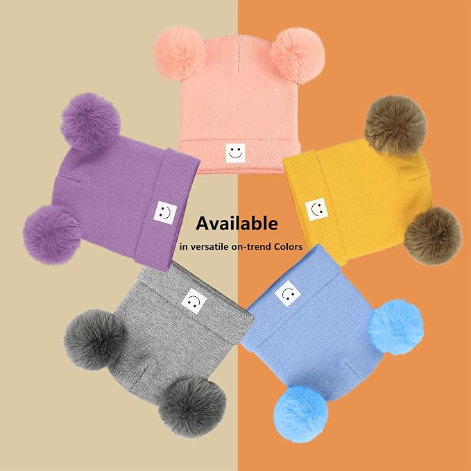 AZJ Baby Beanie Hat Toddler Infant Winter Knitted Hat Kids Soft Warm Pom Pom - Image 7