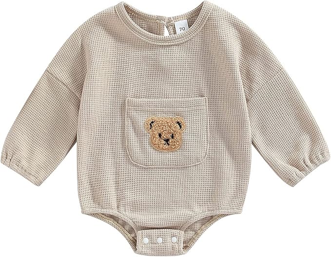 Douhoow Cute Baby Sweatshirt Romper Waffle Knit Baby Clothes Infant Girl Boy by DouhoowBabyKidsClothes