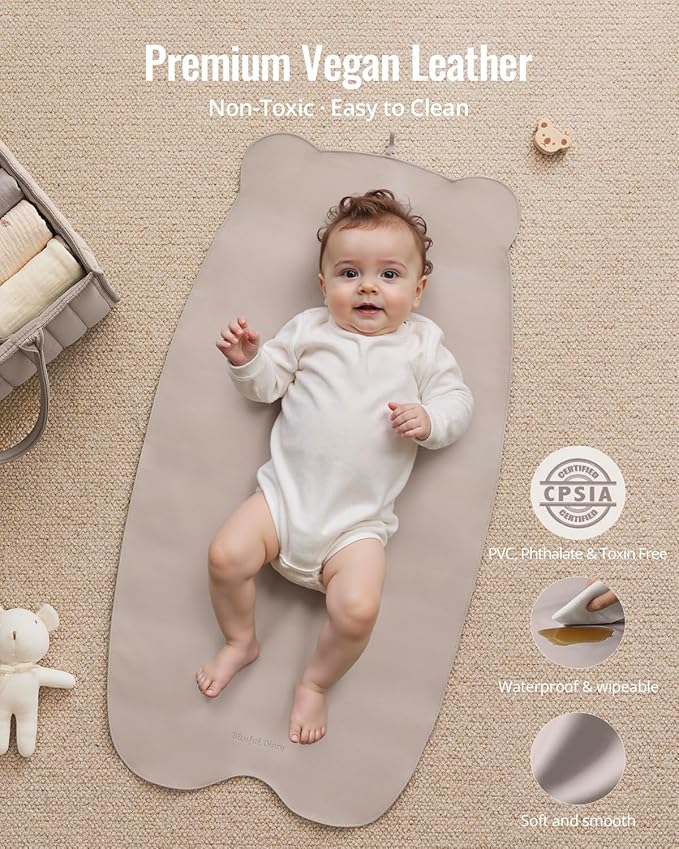 Blissful Diary Vegan Leather Portable Changing Pad, Wipeable & Waterproof Baby - Image 2