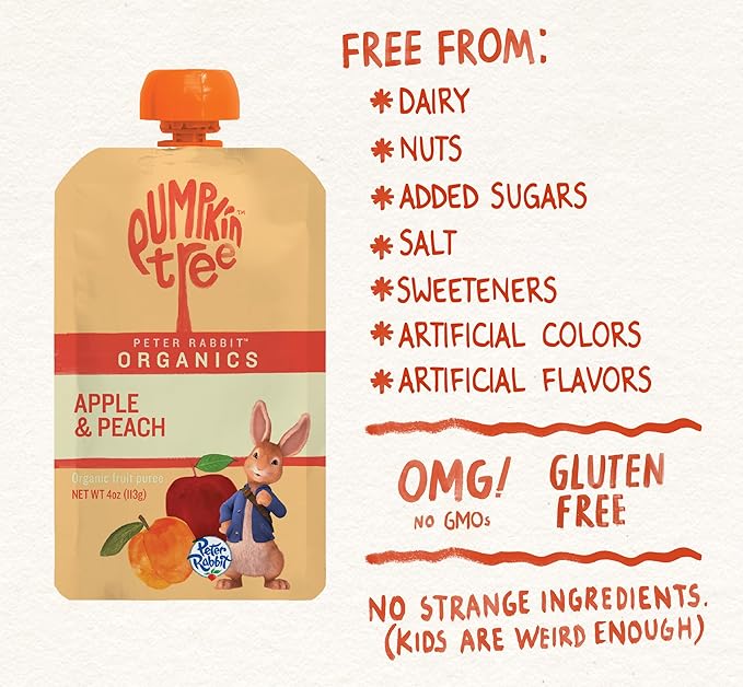 Pumpkin Tree Peter Rabbit Organics Apple and Peach, Fruit Snack Squeeze Pouch - Image 4