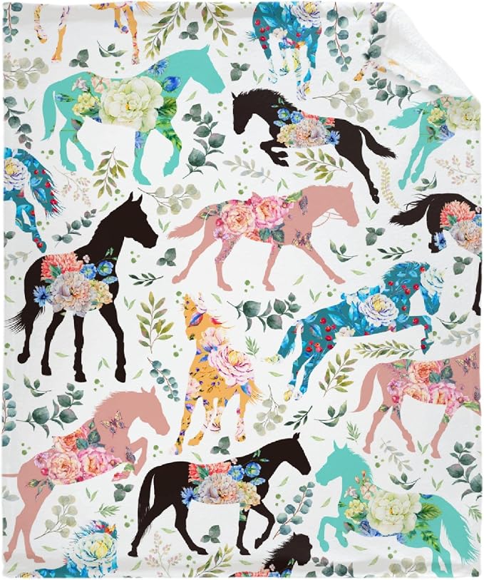 Colorful Floral Horse Throw Blanket - Image 2