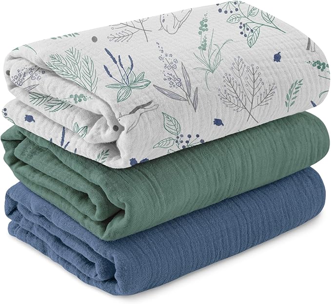 Muslin Swaddle Blankets for Newborn, 3 Pack Breathable Soft Receiving Blanket by LYRICHOMBABY