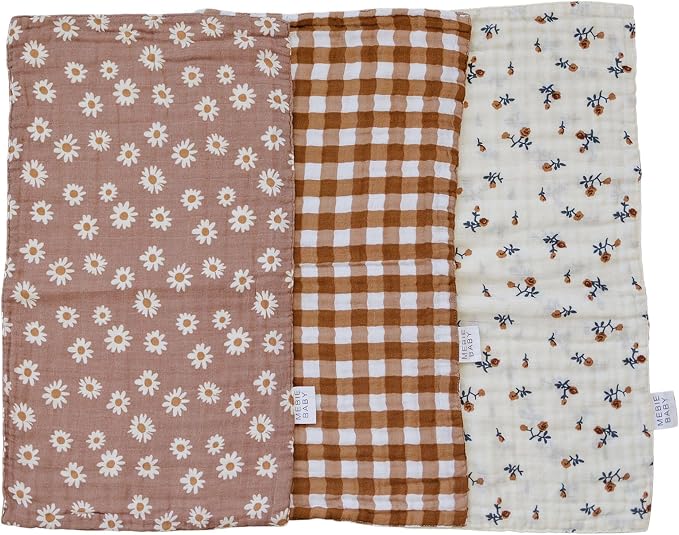 Mebie Baby Burp Cloths, Modern Print 3-Pack, Muslin Burp Cloth Set by MebieBaby