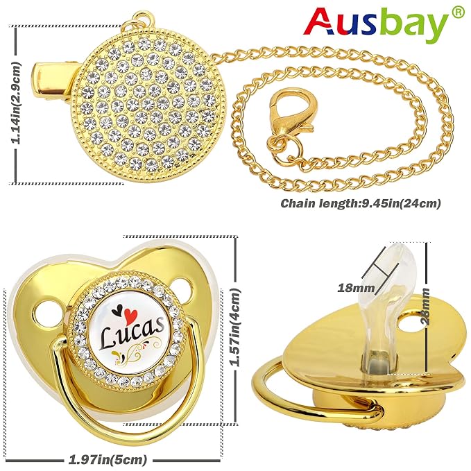 Personalized Pacifier Set with Name, BPA Free, Bling Gold Silver Pink Rose Gold - Image 2