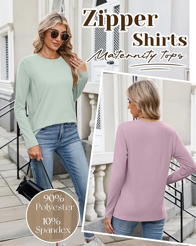 4 Pack Women's Nursing Breastfeeding Tops, Long Sleeve Maternity Shirts Loose - Image 4
