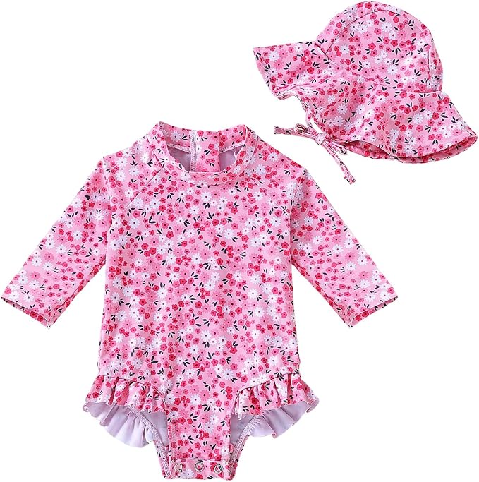 WOLBAY Baby Girl Swimsuit Long Sleeve One Piece Rash Guard by WOLBAY