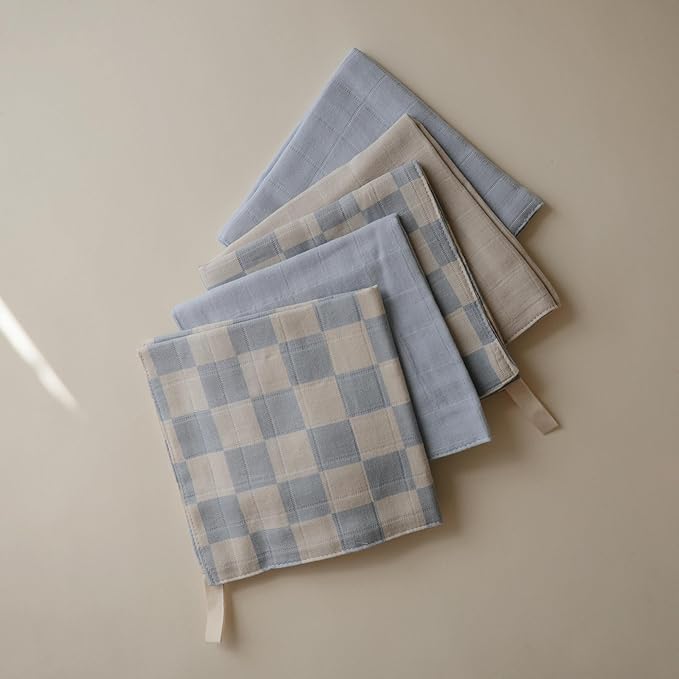 mushie Muslin Organic Cotton Washcloths 5-Pack | Soft Wipes - Image 4