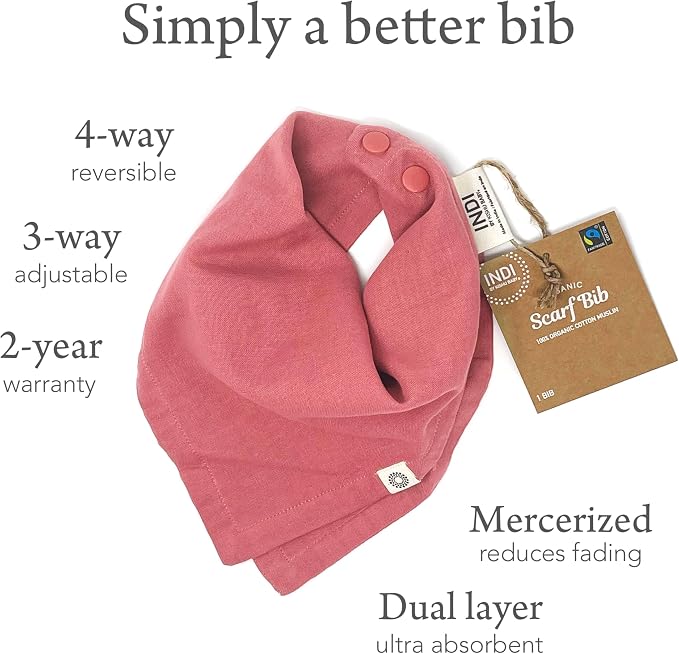 Kishu Baby Indi Organic Baby Bandana Bibs – Fairtrade 4-Way Reversible Drool - Image 2
