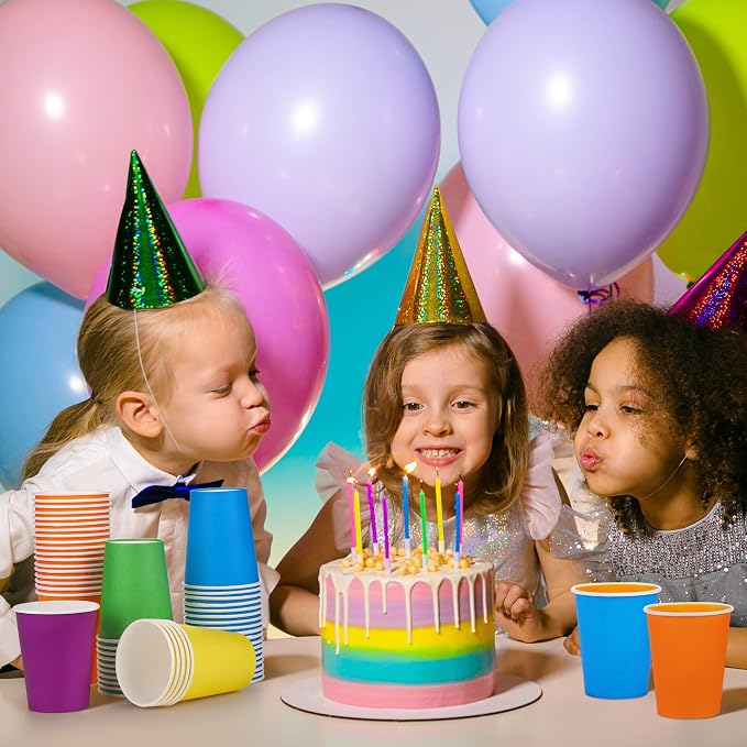 URATOT 120 Pieces 9 Ounce Disposable Paper Cups Rainbow Party Cups Drinking Cups - Image 7
