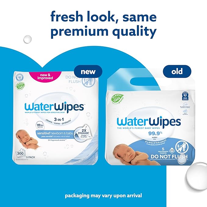 WaterWipes Sensitive+ Newborn & Baby Wipes, 3-In-1 Cleans, 99.9% Water - Image 3