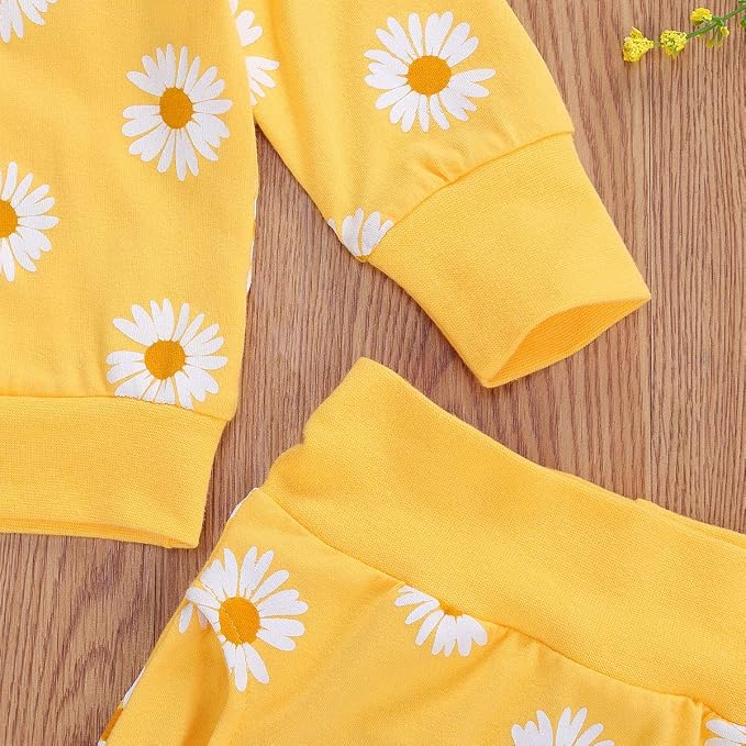 3Pcs Baby Girl Outfits Daisy Sweatshirt + Pants + Headband Infant Fall Winter - Image 3