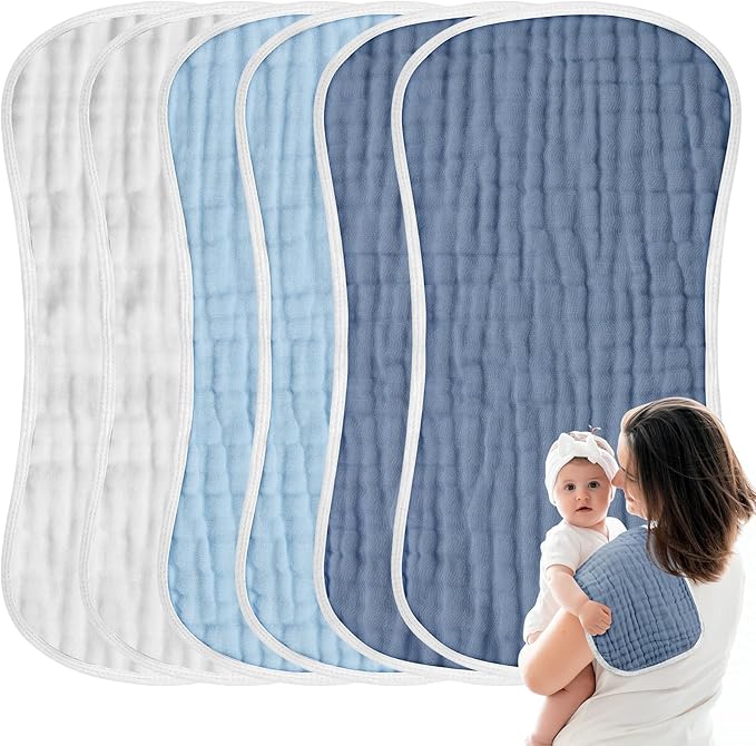 MUKIN Baby Muslin Burp Cloth Set of 6, Ultra Soft Absorbent Thick Cotton - Image 8