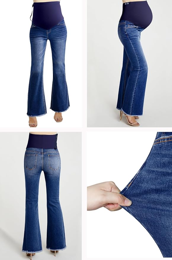 BLENCOT Maternity Jeans for Women Over Belly Pregnancy Pants Comfy Pregnant - Image 3