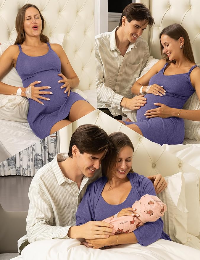 SUNNYBUY Women's Nursing Nightgown Maternity Robe Set, 3 in 1 Labor Delivery - Image 6