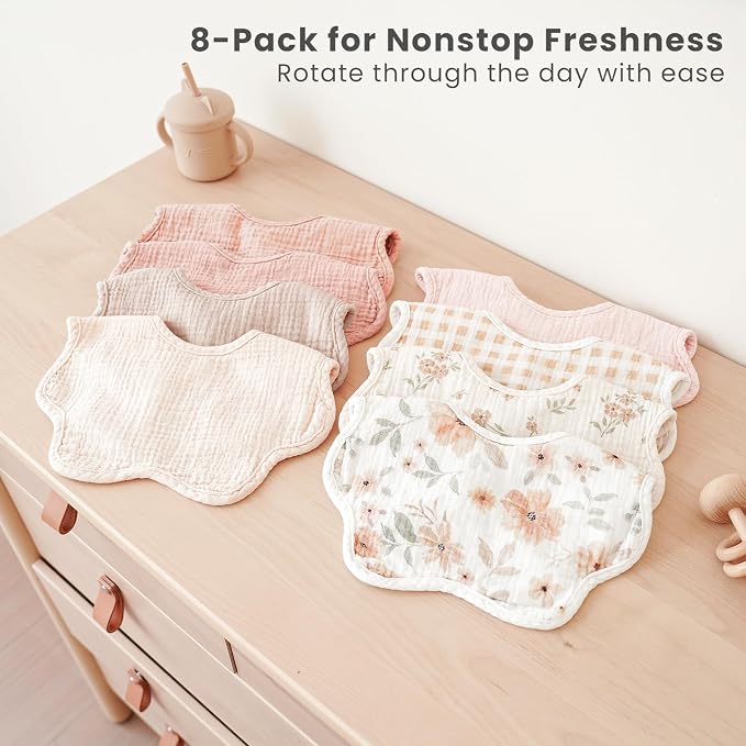 Konssy Muslin Baby Bibs 8 Pack, 100% Cotton Absorbent Bandana Drool Bibs - Image 5