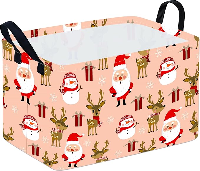 Rectangle Basket, Kids Organizer, Santa Pattern Toy Storage Cube, Clothes by Unknown
