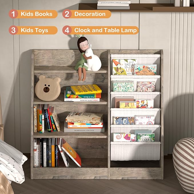 4 Tier Kids Bookshelf Wooden, Five Layer Sling Children Bookcase, Baby Toddler - Image 6
