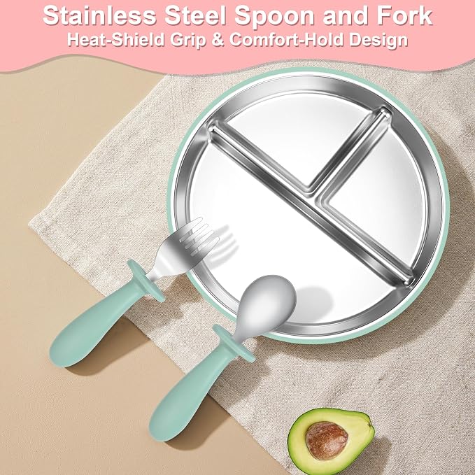 Bella’s Friends Baby Feeding Set, 2 Pack Stainless Steel Divided Plate - Image 4