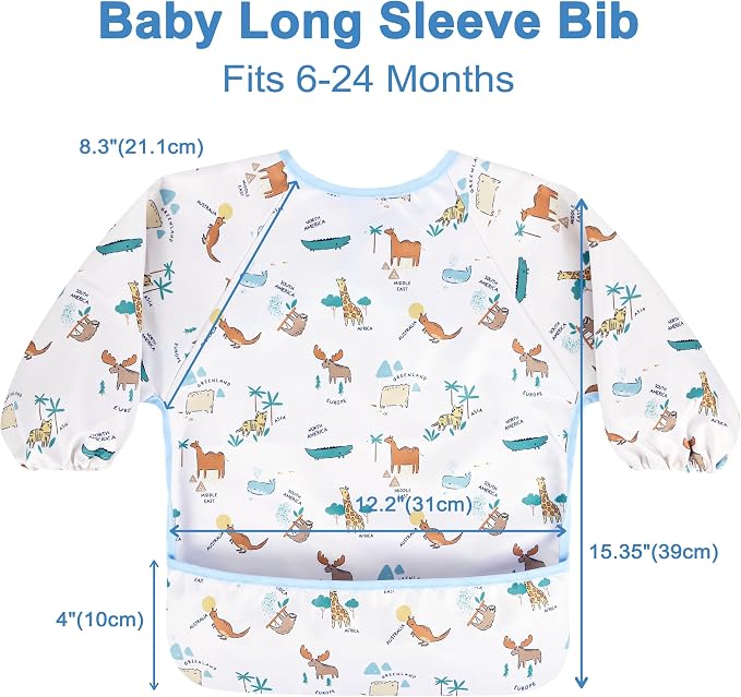 Long Sleeve Baby Bib For Eating Feeding Mess Proof Waterproof Food Smock Bibs - Image 2